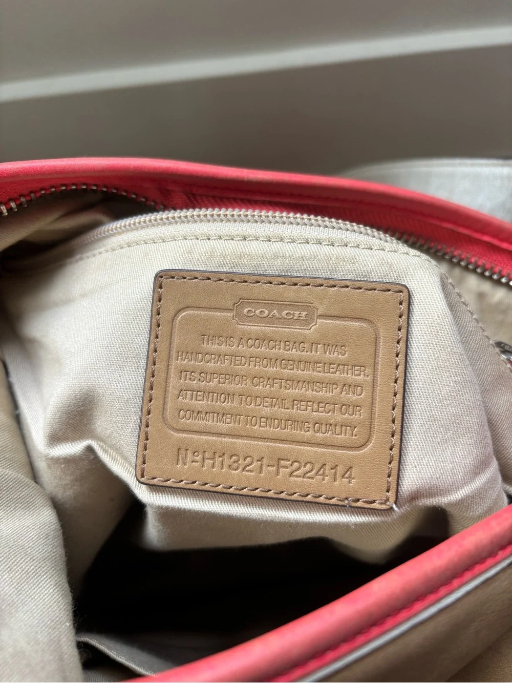 Coach Legacy Tan Leather Crossbody Bag with Coral Trim Purse